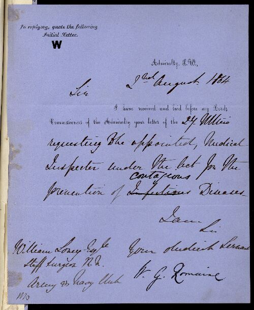 Letter signed by W. G. Romaine