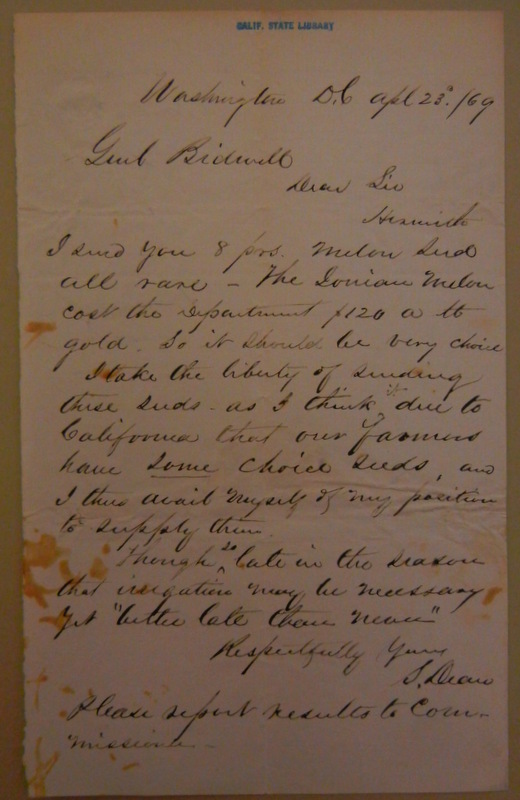 Letter to John Bidwell from S. Dean. John Bidwell Papers, California State Library.