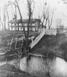 John Bidwell's adobe with Chico Creek in foreground.